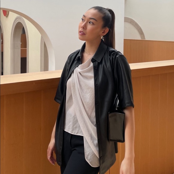 4th & Reckless Black Leather Button-up - Picture 1 of 3